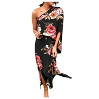 Stabilne ljetne haljine za žene Žene Jednoredno prorez HEL Cvjetni kratki rukav labav haljina Crna, XL