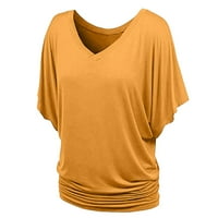 Moda plus veličina Ženska V izrez Čvrsti rukav rukav labav batwing majica savijaju ljetne vrhove bluza