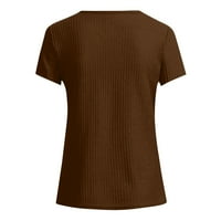 LeylayRay ženske vrhove ženske modne čvrste boje V-izrez casual majica kratkih rukava Top Brown l