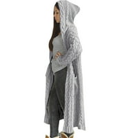 BDFZL Novi trendi kaput za žene Zimska čvrsta čvrstog pletenog kapuljača dugi kardigan džemper džepni kaput sive m