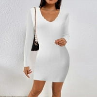 Paket s dugim rukavima s dugim rukavima elegantan pleteni džemper haljina ženska casual haljina bijela l