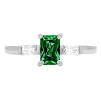 0. CT Sjajni smaragdni rez simulirani smaragd 14k bijeli zlato Tro-kameni prsten SZ 9.5