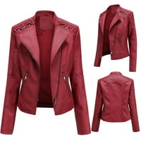 Žene FAU kožne casual jakna pada i proljetna rever modni kaput od kaputa crvene veličine 4xl