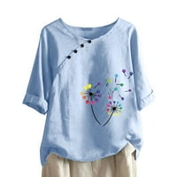 Jsaierl ženske pamučne majice ljeto Ležerne prilike kratkih rukava Elegantni print Crewneck T-majice