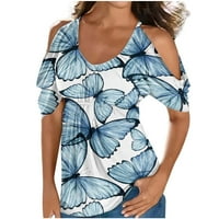 S gornjih ramena za žene cvjetni print v izrez ljetne majice kratki rukav casual bagesy tunic bluza