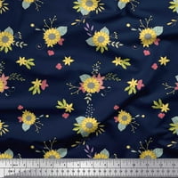 SOIMOI plava teška platna tkanina od lišća i suncokret cvjetni tiskani tkaninski dvorište širom