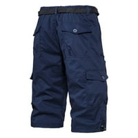 Muški klasični teretni kratke hlače s više džepova Twill opušteni vanjski vučni hem ljetni kratki mornarsko plavo 3xl