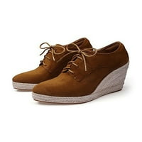 Lacyhop Women Wedge Pumpe Cipele šiljaste nožne haljine Comfort Espadrille uredski modni klinovi Ležerna čipka up crna sa plišanim postrojenim 5