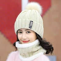 Xiaobai Set Women Hat Scarf Set Plish Ball Solid Boja Fleece pletena elastična hladno-otporna za hladno dobro poznavanje zimskog beskog vrata toplije za skijanje