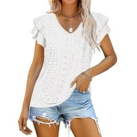 Ženska majica V izrez Ljetni šuplji povremeni ruffle rukave bluza bijela m