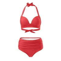 Aaiyomet New Split kupaći kostim ženski modni sakupljaju grudni bikini grudnjak i set suknje, crveni m