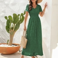 Ženska modna V-izrez Čvrsta boja kratkih rukava Haljina za odmor za odmor Green S