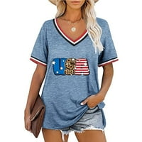 4. srpnja Košulje Žene Ljeto Ležerne prilike Patriotske vrhove Američka zastava Raglan V-izrez kratki rukav Slim majica