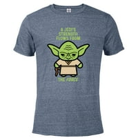 Star Wars Yoda Citiraj JEDI-jevu snagu teče iz sile - pomiješana majica s kratkim rukavima za odrasle - prilagođeno-denim snijeg Heather