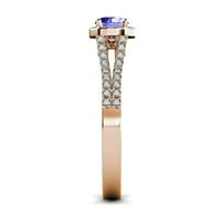 Tanzanite i dijamantni halo zaručnički prsten 1. CT TW u 14K ružom Gold.Size 5.5