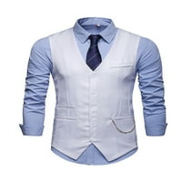 Beiwei Muška jakna prsluci V izrez CIOTSCOAT Čvrsta boja Vest modna odjeća Muška ruka bez rukava bijela
