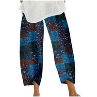Ženske padavine modne hlače cvjetno ispis elastičnih struka vježbanja širokih pantalona za noge Blue XL