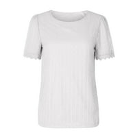 Ženski vrhovi čipkasti čvrsti kratki rukav ružni izrez majica majica bijeli l