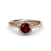 Red Garnet i Diamond SI2-I1, G-H HALO Angažman prsten 1. CT TW u 14K Rose Gold.Size 6.5