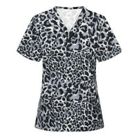 Zpanxa Womens Ljetni vrhovi Clearence kratki rukav V-izrez V-izrez Radna uniforma Štamparija Pocket bluza Vrhovi ženske vježbe Košulje Grey XL