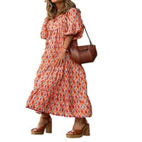 Žene Loose Boho cvjetni print maxi haljina s dugim rukavima V izrez ljetna plaža Swing haljina Vintage