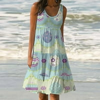 Amlbb haljine za žene Ležerne prilike sa ljetnim rukavima bez rukava od tiskane srednje dužine haljine labave klupske plažne zabave Mini haljina na klirensu