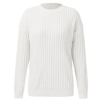 Mveomtd Ženska modna okrugla vrata Čvrsta boja dugih rukava Pleteni džemper šuplji gornji džemper zboji za muškarce bijeli