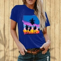 Ženska majica Bluza Bijela Crewneck kratki rukav Ležerne prilike na plaži zalazak sunca Ispis bluza Prevelika udobna majica vrhovi ženskih tuničkih vrhova