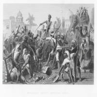 Indija: Sepoy Rebellion, 1857. n'mutinozni Sepoys razdvajaju plijen. ' Čelično graviranje, engleski,