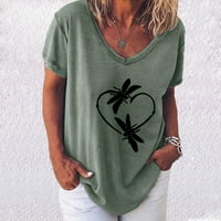 PXIAKGY Pulover Moda TOP majica Print rukava Kratka orez Bluza O-izrez Ženska ležerna ženska bluza Green