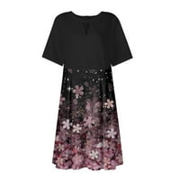 Ljetne haljine za žene Trendy bez rukava cvjetni slobodno vrijeme Dužina koljena A-Line Haljina za vrata za ključene vruće ružičaste XL