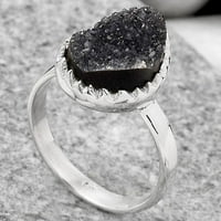 Desiregem Prirodni crni Druzy Sterling Srebrna za odrasle žene prsten S.8. Nakit SDR118048