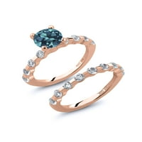 Gem Stone King 3. CT okrugli London Blue Topaz White Topaz 18K ružičasto pozlaćeno srebrni prsten