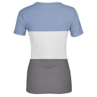 Ljetne majice za žene kratki rukav duhovitni bluze Compy Casual Ribded Bluuse V-izrez T-majica Slim Fit Odeća za djevojke Colorblock Print Tops Blue XL Prodaja