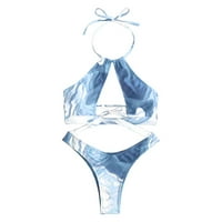 Wozhidaose Womens kupaći kostimi s visokim strukom Bikini Push up High Cut čipka up halter set kupaći kostimi Žene jedan kupaći kostim plave m