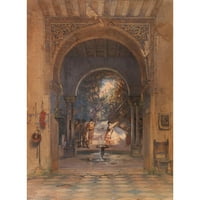 Carl Friedrich Heinrich Werner Black Ornate uokviren dvostruki matted muzej umjetnosti pod nazivom: lijevanje plesača u Alhambri u Granadi