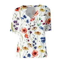 Ženski ljetni vrhovi cvjetni V-izrez kratki rukav labavi majice bijeli l