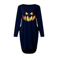 Halloween Ženski vrhovi Hallowmas Ispis Tuničke haljine dugih rukava Džebovi plus veličina majica Plave 3x