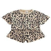 Eleluny Kids Girls Leopard kratki rukav + kratke hlače Postavite povremene odjeće Khaki 6t-7t