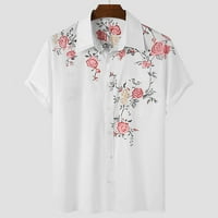 FSQJGQ Havajska majica Muški Ležerne ljetne majice na plaži Cvjetni ispis Bluza s kratkim rukavima Pink L