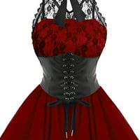 Lolmot Ženska gotička haljina bez rukava s korzetom Halter Steampunk Swing haljina seksi čipkasti okrugli