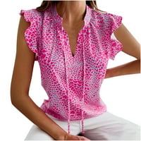 Bvanrty Ženska leopard tiska za bluze za bluzu bluza V izrez za odmor Vintage Country Tunic Summer Poslovni ured Elegantne trendi modne rublice kratkih rukava Comfy bluza vruća ružičasta L