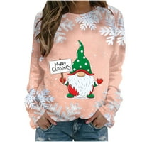 Rollbacks ženske padajuće božićni grafički grafički print dugih rukava Crewneck Raglan pulover vrhovi tinejdžerke modne odjeće narančasta L