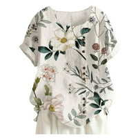 SunhillsGrace majice za žene Pamučna posteljina majica Top labavi fit casual tunika cvjetni print Crew