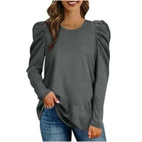 Žene Crewneck Dukseri modni puff rukav pad na vrhu slatki obični majica labavo lagana bluza pulover