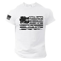 Eality Mens T majice Ispis američke zastave Ljetni pamučni vrhovi bijeli 2xl
