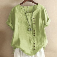 Huaai Ljetni tunici kratkih rukava za žene dama moda Vintage o-vrat cvjetni majica s kratkim rukavima Green M
