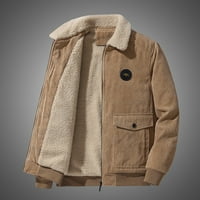 Zunfeo zimska jakna za muškarce - dugih rukava Vintage toplo opušteno fit revel solid zip-up plišana runo jakna kaki 5xl