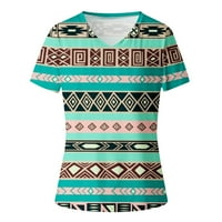 PBNBP Ljetni vrhovi za žene Trendy Vintage Aztec Tees Casual Loose Fit bluza Vruća V izrez Majica kratkih