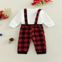 Douhoow Baby Boy Gentleman Božićne odjeće Dugi rukav Bow košulje na karirani suspender pantalone